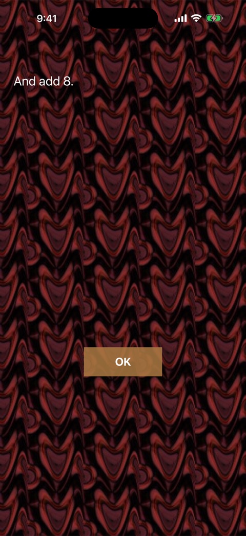 Screen showing "And add 8." with an OK button