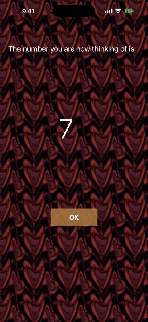 Result screen: "The number you are now thinking of is 7"