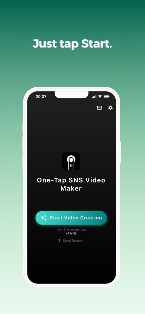 Home screen with the Start Video Creation button